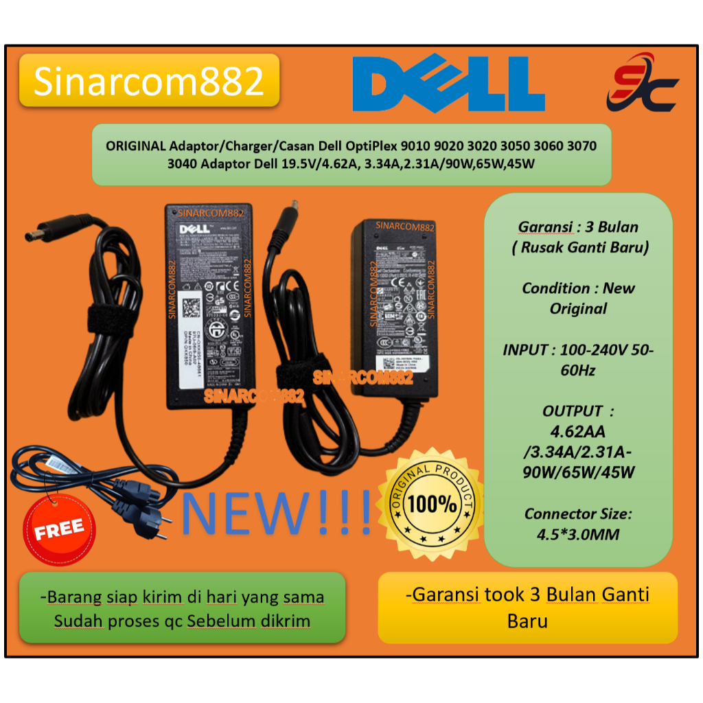 ORIGINAL Adaptor/Charger/Casan Dell OptiPlex 9010 9020 3020 3050 3060 3070 3040 Adaptor Dell 19.5V 3