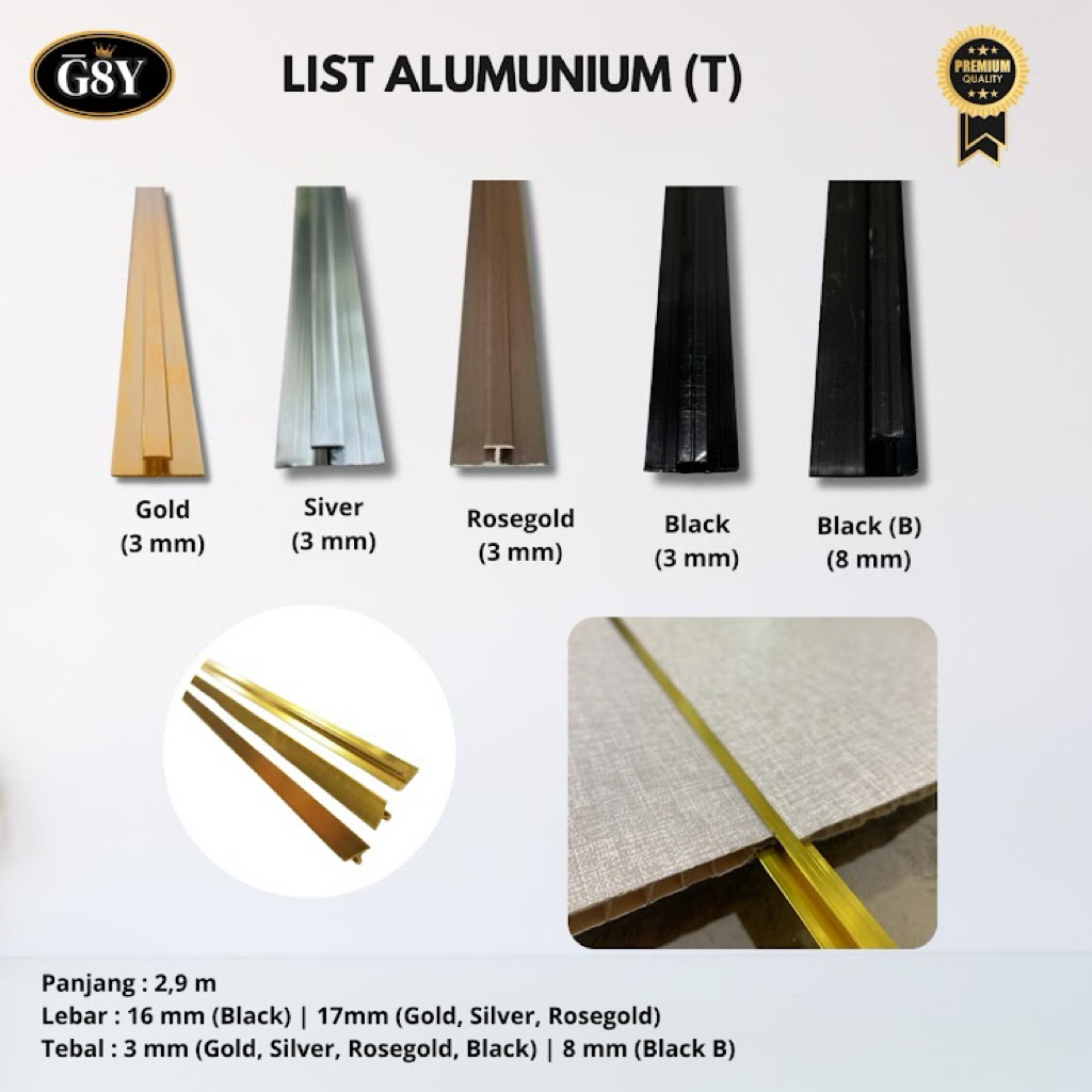 Lis T Alumunium untuk sambungan wallboard panjang 2,9m