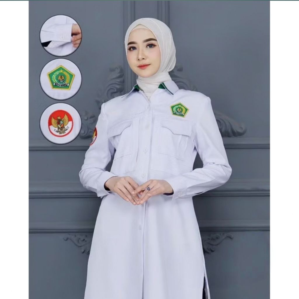 TUNIK PDH KEMENAG PUTIH WANITA LENGAN PANJANG TERBARU 2025 / BAJU WANITA ASN PUTIH / KEMEJA WANITA P