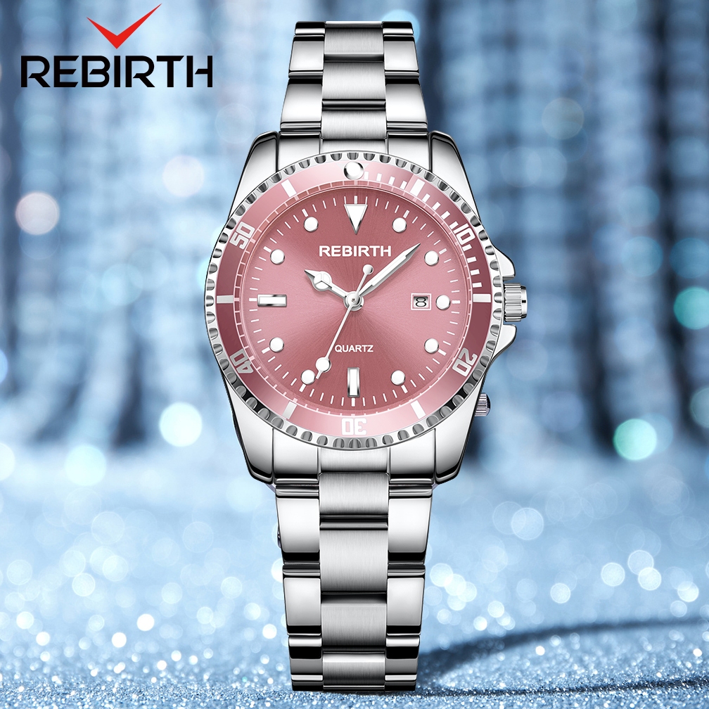REBIRTH Jam Tangan Wanita 2011 Korea Style Luminous Anti Air Kalender Tali Stainless Steel