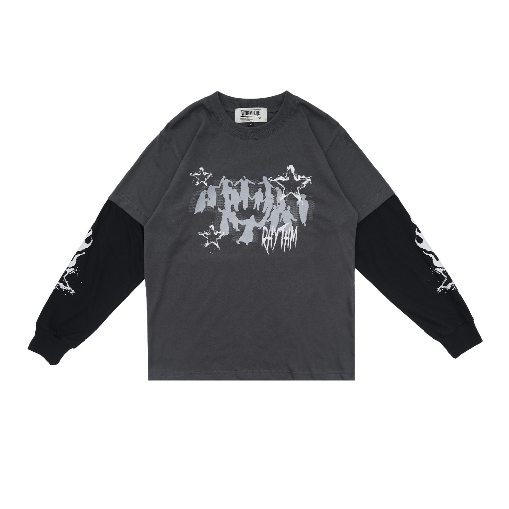 Wormhole Doomsday Double Layer Long Sleeve T-Shirt Grey/Black