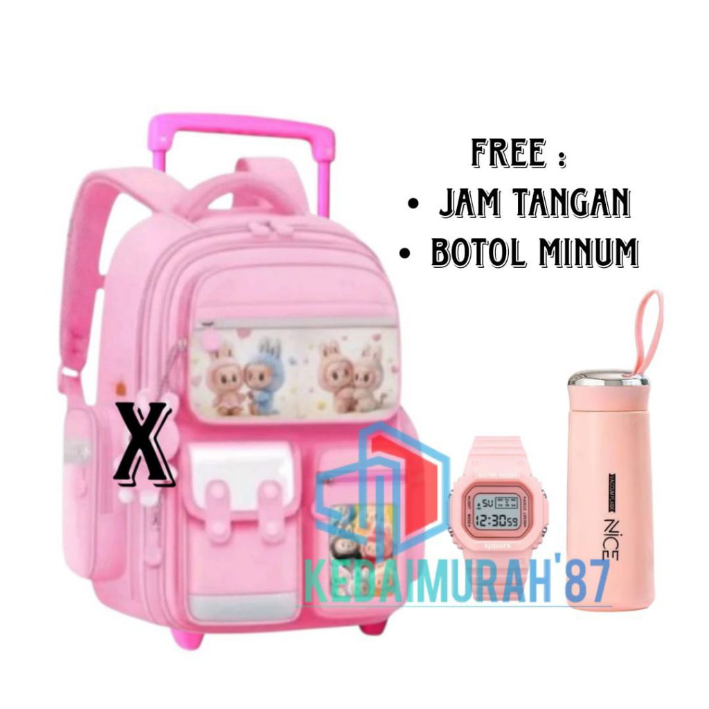 Tas troli anak labubu tas sekolah anak perempuan TK SD kapasitas besar tas labubu tas troli tas anak