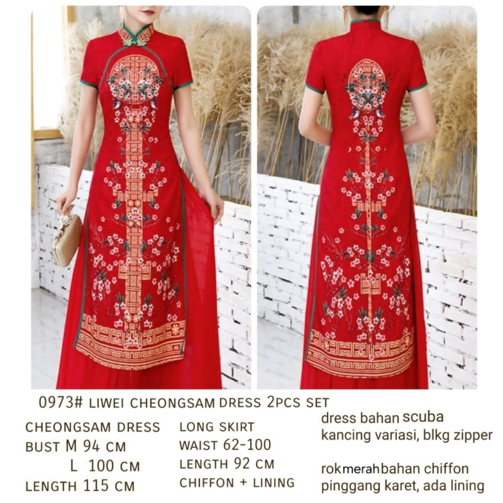 ec CNY liwei cheongsam dress set Import l atasan baju dress cina long dress imlek wanita