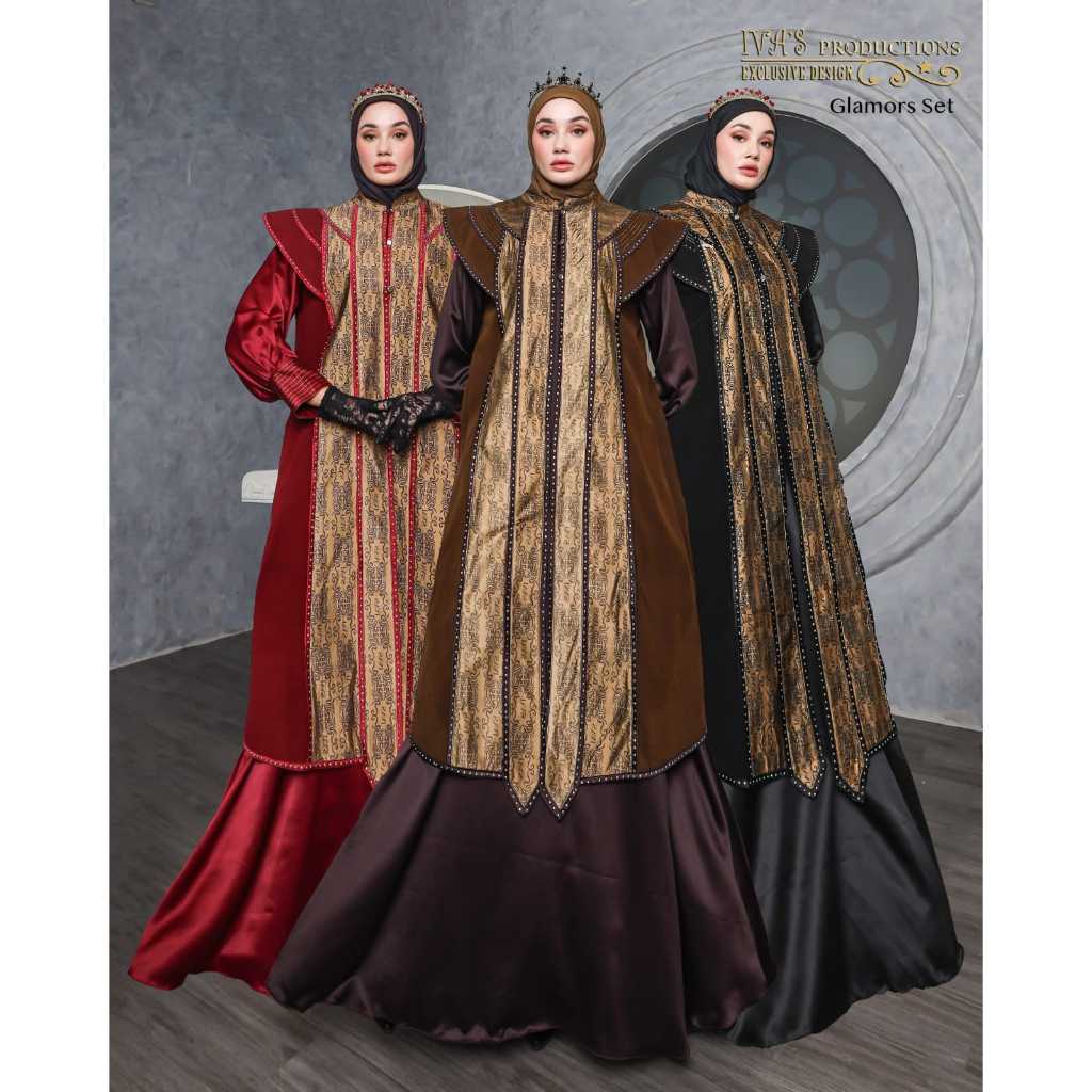 Gamis Glamors Set IVAS Productions Exclusive Design: Abaya Wanita Pesta Mewah Elegan - Dress Kondang