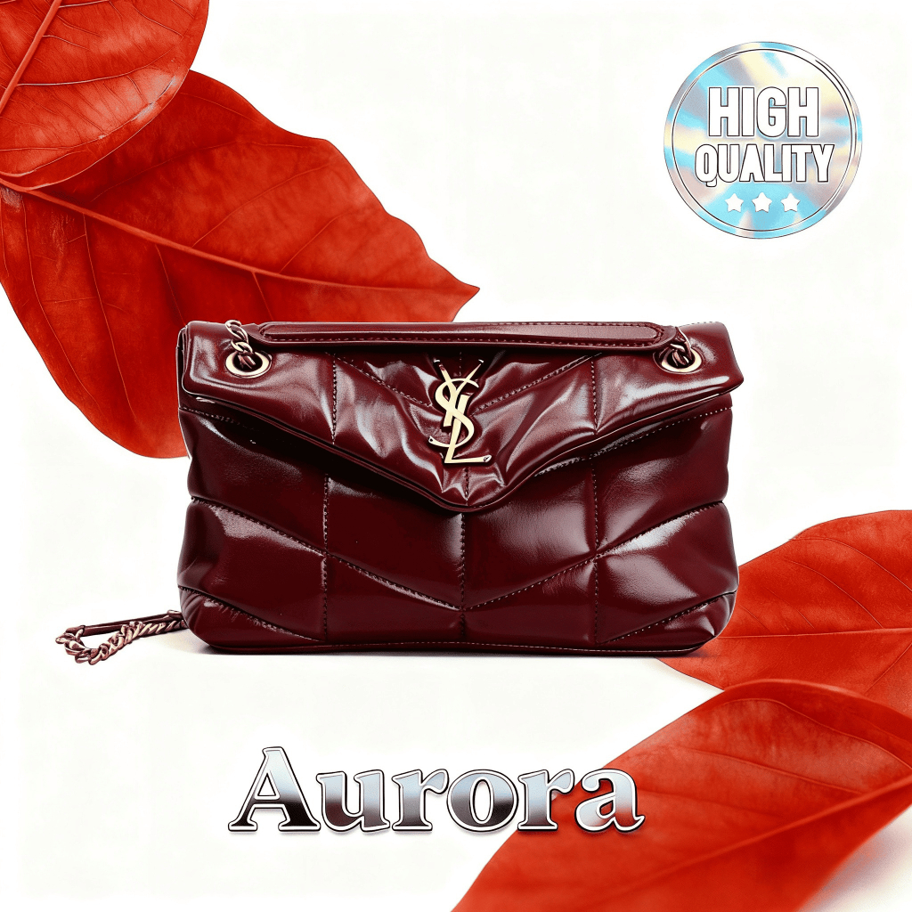 AURORA Tas Bahu Wanita Kulit Sapi Muda Warna Merah Maroon dengan Rantai, Desain Klasik Retro Elegan