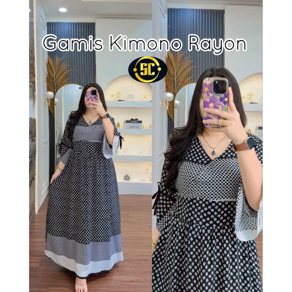 GAMIS ELFASA DAVIA ALIKA SALUR BUNGA MONOCHROME KIMONO VETA WIYOLA MIDDI FLOWERS KIPAS SMOCK VIRAL R