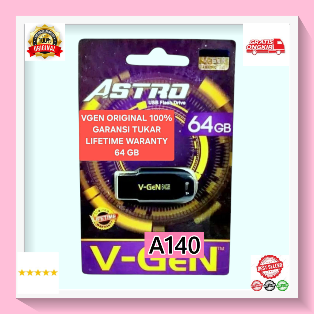 A140 ORI 100% 64GB FLASH DISC 64 GB ASTRO USB DRIVE ASLI VGEN V-GEN GARANSI TUKAR SEUMUR HIDUP FD ME