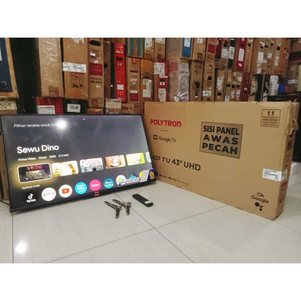 TV LED POLYTRON GOOGLE TV 43 INC UHD 4K KONDISI BEKAS MASIH SEGEL (5732R)