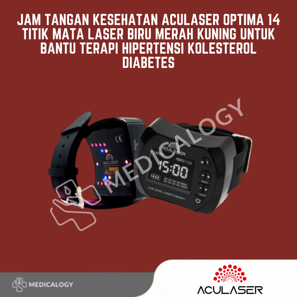 Jam Tangan Kesehatan Aculaser Optima 14 Titik Mata Laser Biru Merah Kuning Untuk Bantu Terapi Hipert