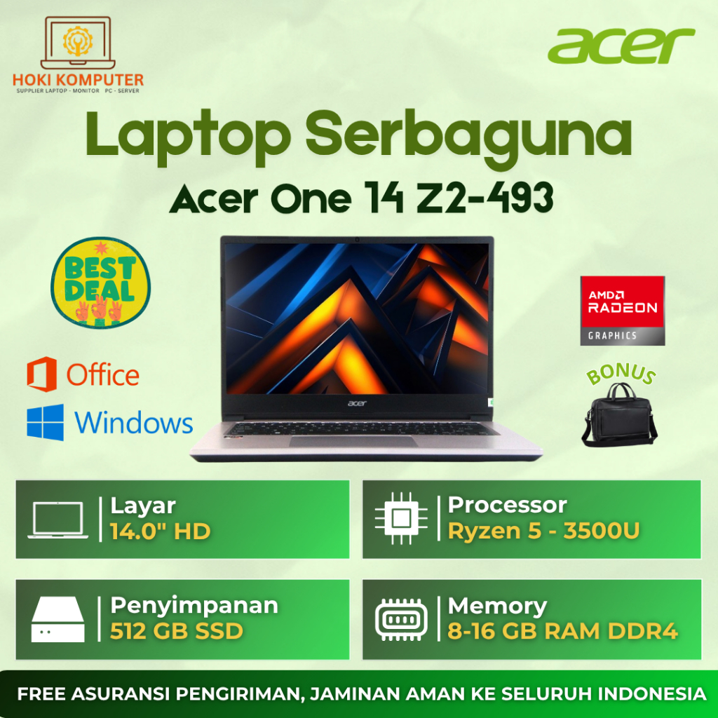 SALE Laptop Acer One 14 Z2-493 Ryzen 5 - 3500U Ram 16GB Ssd 512GB 14" - Laptop Acer Ryzen 5