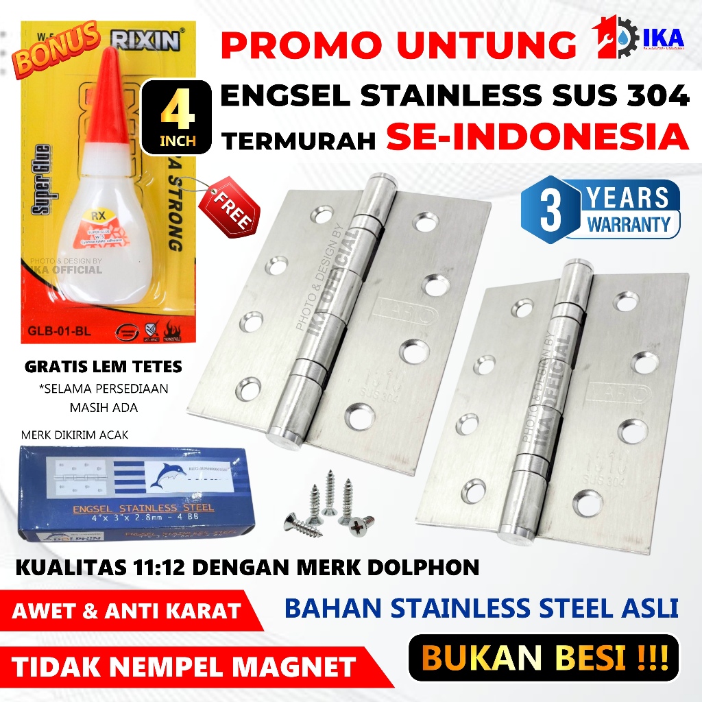 ENGSEL PINTU TEBAL 4" Rumah Silver 4 Inci Door Hinges Black Doff /  Engsel Pintu Silver l Jendela TE