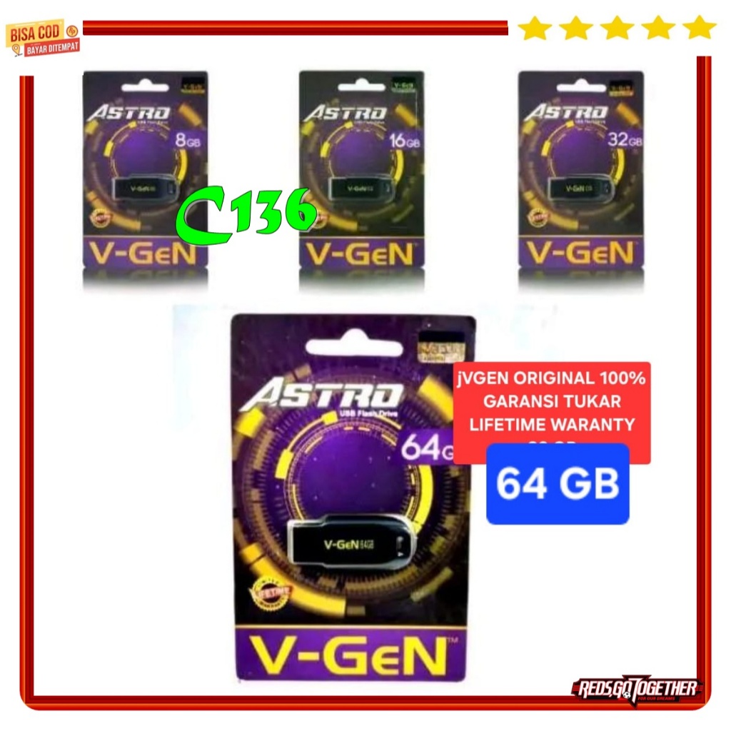 C136 ORI 100% FLASH DISC 64GB 64 GB  ASTRO USB DRIVE ASLI VGEN V-GEN GARANSI TUKAR SEUMUR HIDUP FD M