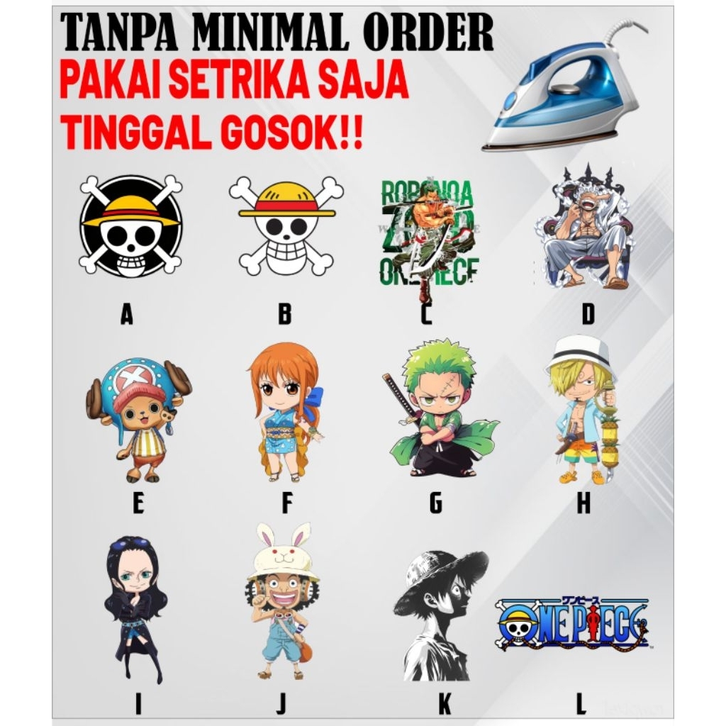 STIKER SABLON Tengkorak One piece Anime BAJU CELANA - TULISAN BAJU LUFFY TINGGAL GOSOK ANTI LUNTUR J