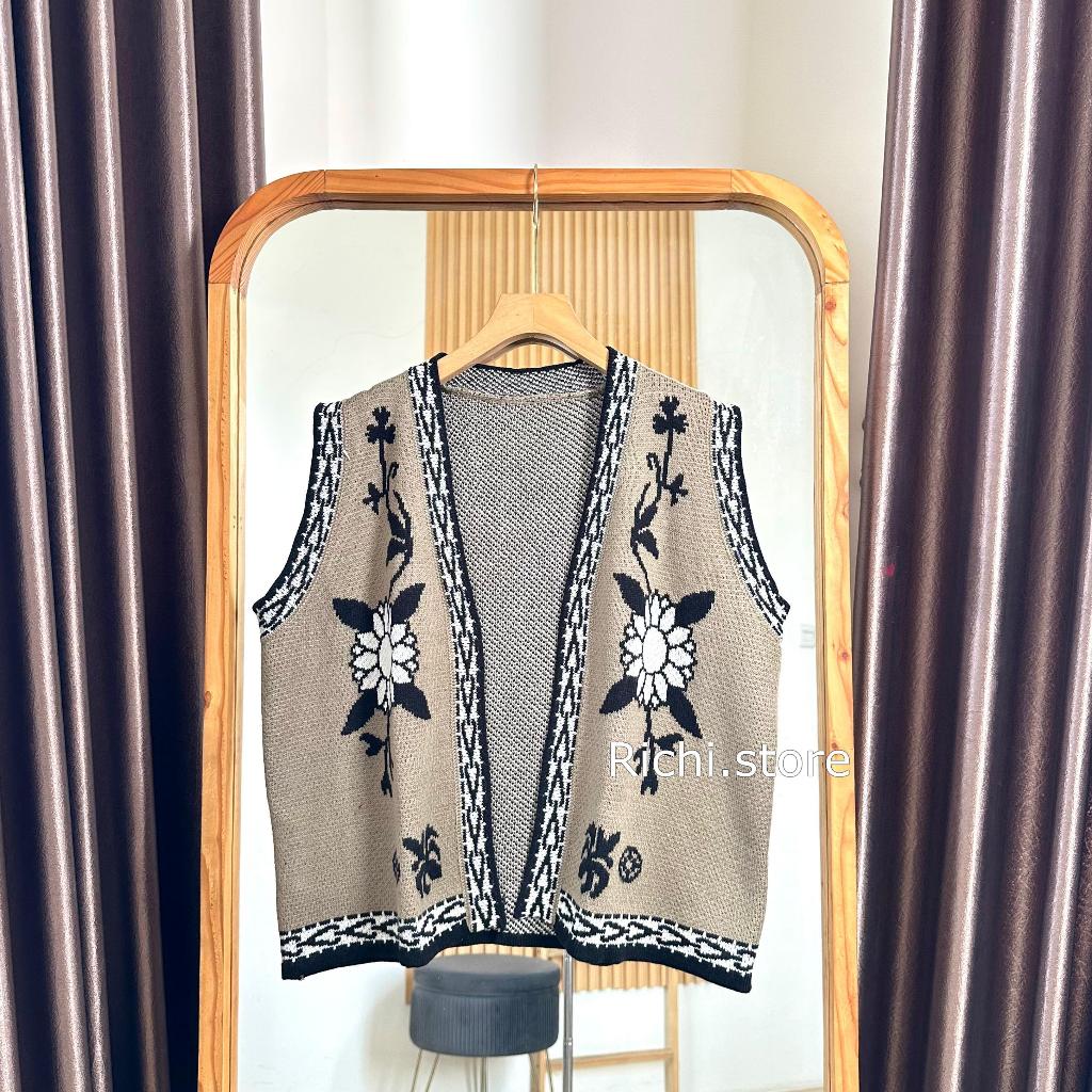 Kia Vest Bunga Rajut Baju Rompi Wanita Outer Tanpa Lengan