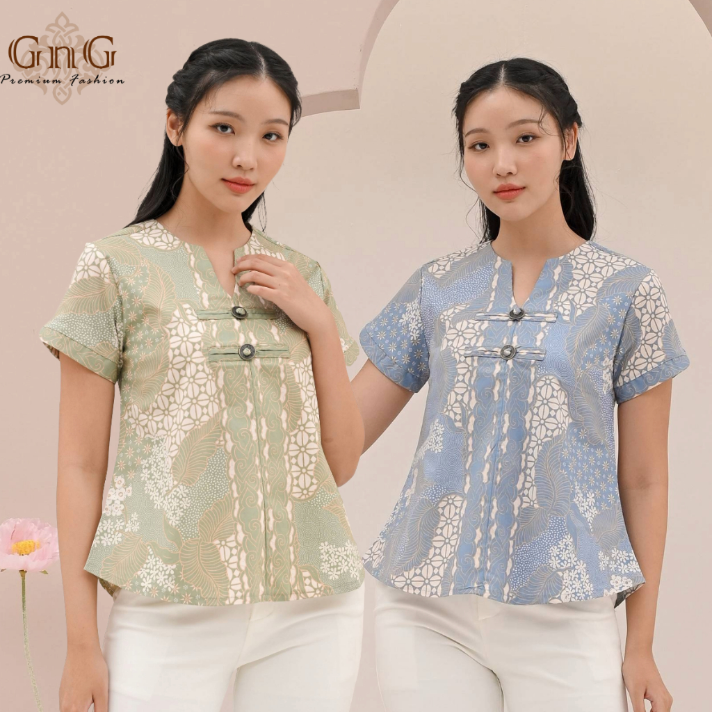 Atasan Batik 208 ICE Blue/ Blouse Batik Wanita/ Batik Modern/ Seragam Batik/ Couple Batik/ Nuansa Ba