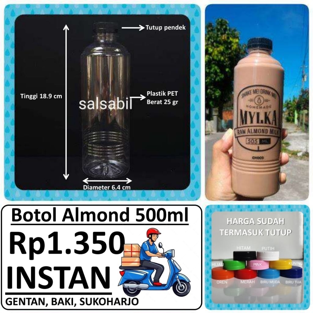 (INSTAN) Botol Almond 500ml / botol plastik 500ml (isi 100 botol)