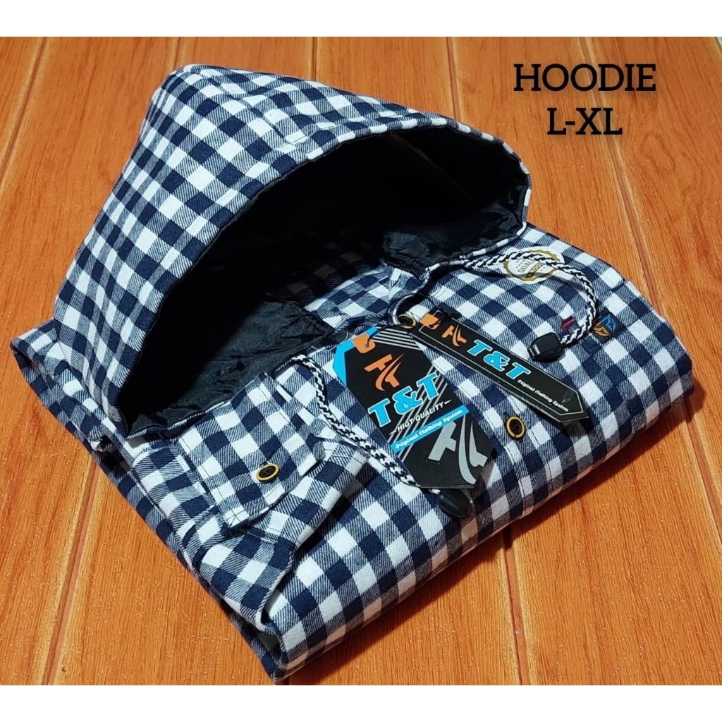 Kemeja Flanel Lengan Panjang Hoodie kupluk kemeja Kotak-kotak Pria Terbaru