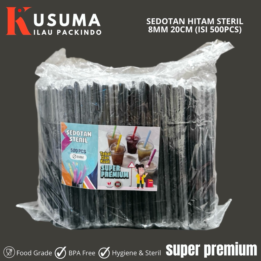 SEDOTAN STERIL HITAM 8MM 20CM ISI 500PCS HIGENIS BUNGKUS PLASTIK 820 8MM 20CM