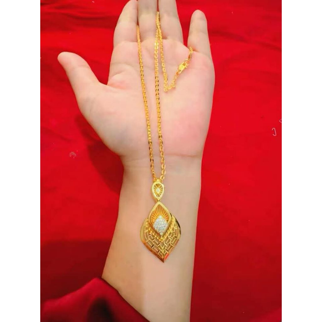 ayrahaccesories kalung liontin model Daun permata lapisan emas 24 k