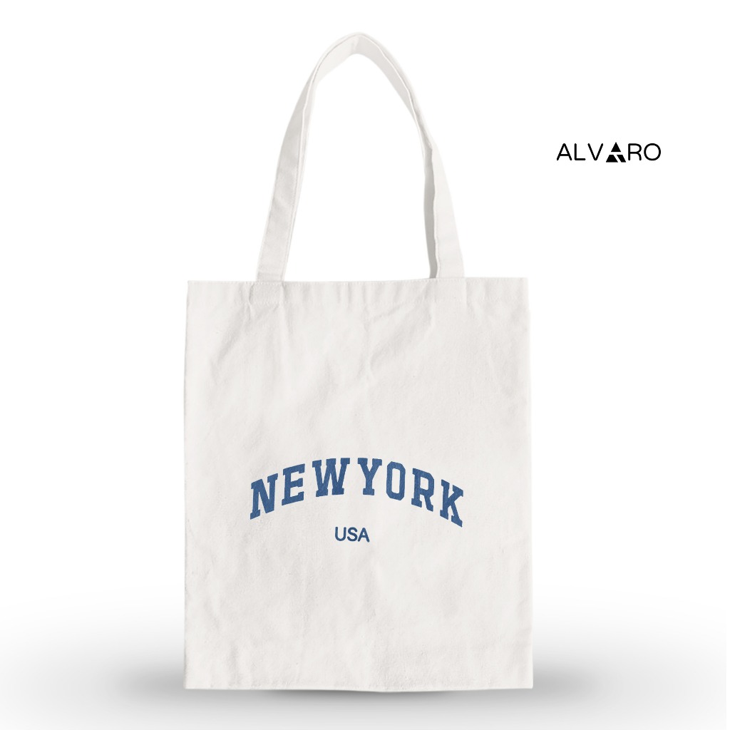 Tote Bag Cream ALVARO New York Series || Tas Tote Premium Untuk Pria Wanita