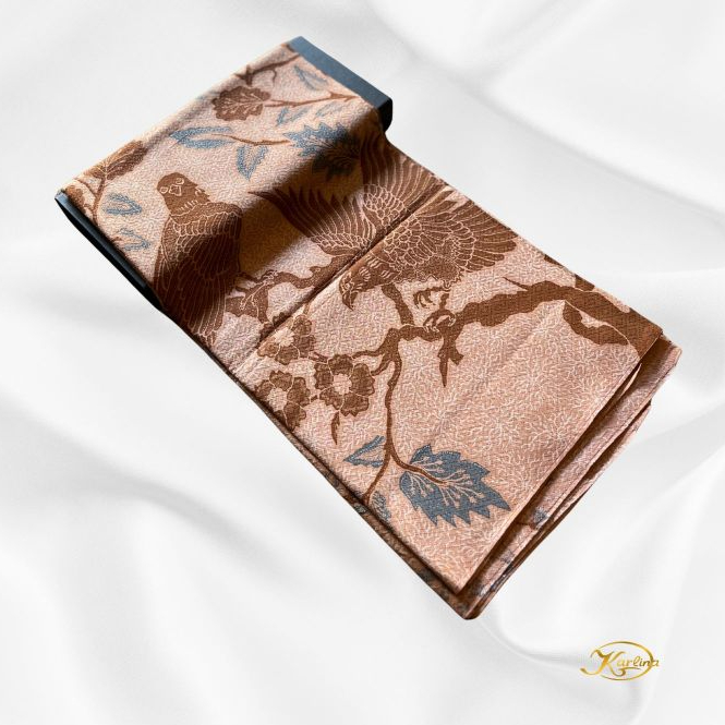 Batik Karlina| Kain Batik Bahan Dobby Premium – Motif Burung & Bunga Coklat Pastel