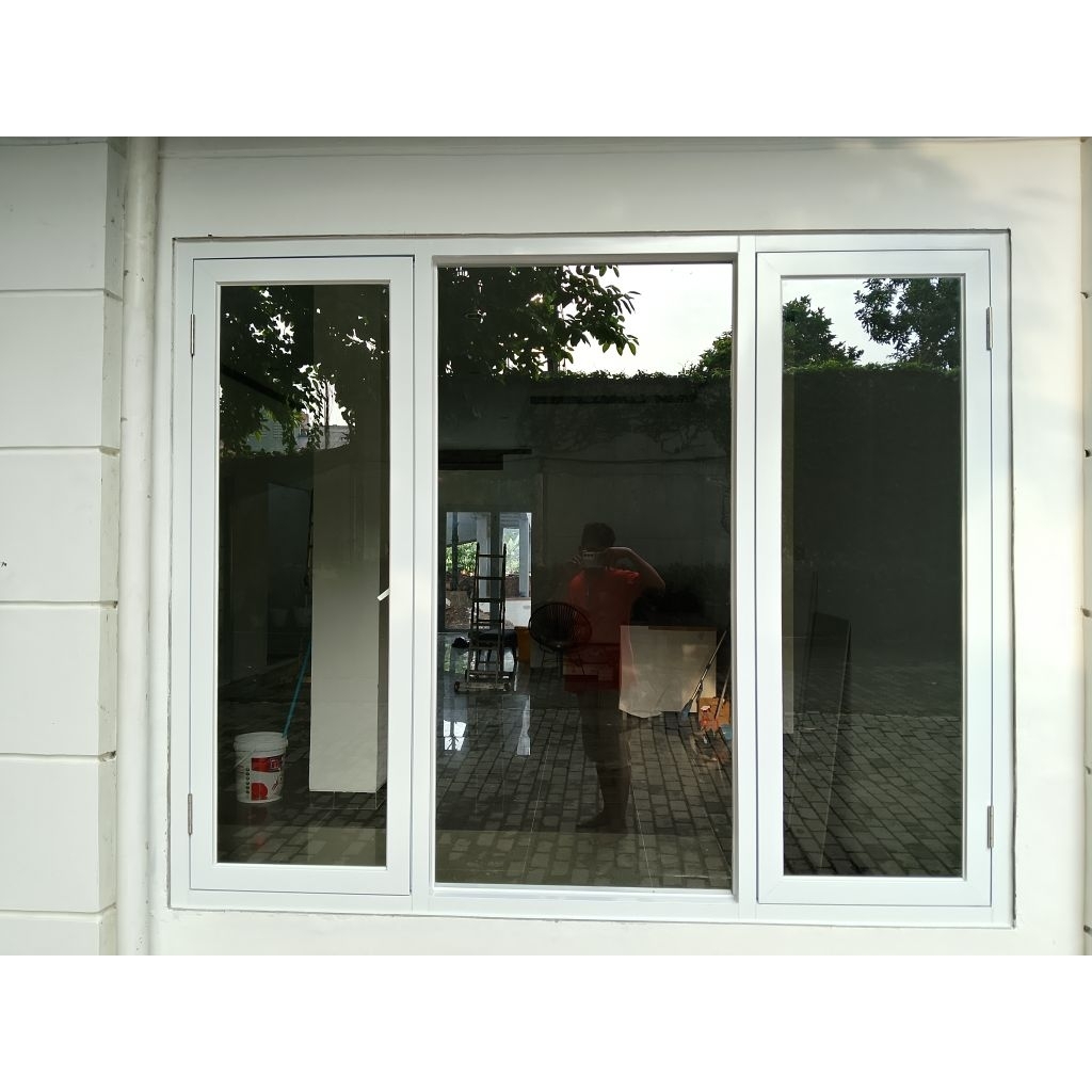 kusen aluminium 4in, jendela swing dan kaca mati