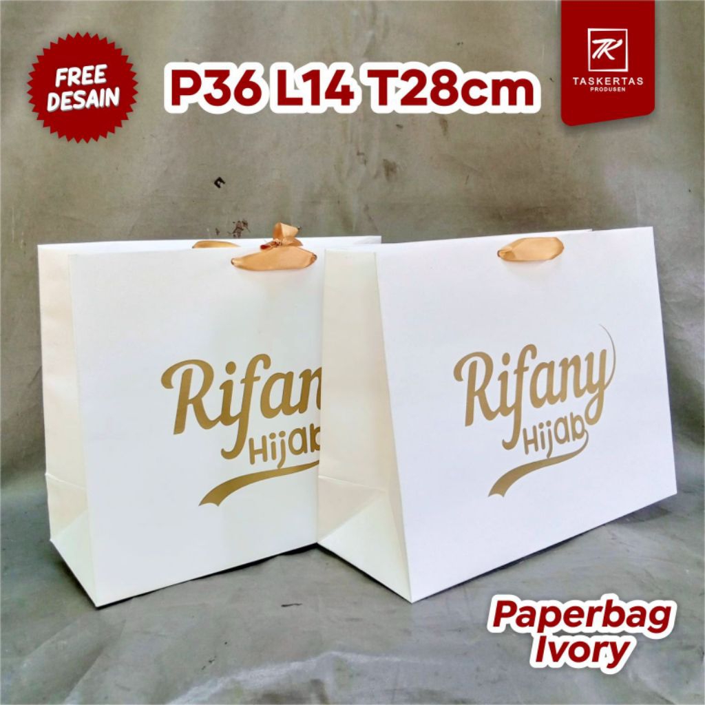 Custom Tas Kertas Paperbag Ivory Besar Free Desain Uk P36 L14 T28cm cocok untuk paperbag box sepatu,