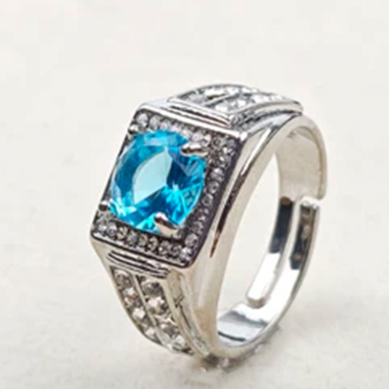 Cincin pria berlian bergaya Jaringan bintang merah merah pembukaan diatur biru hijau putih zirkon ci