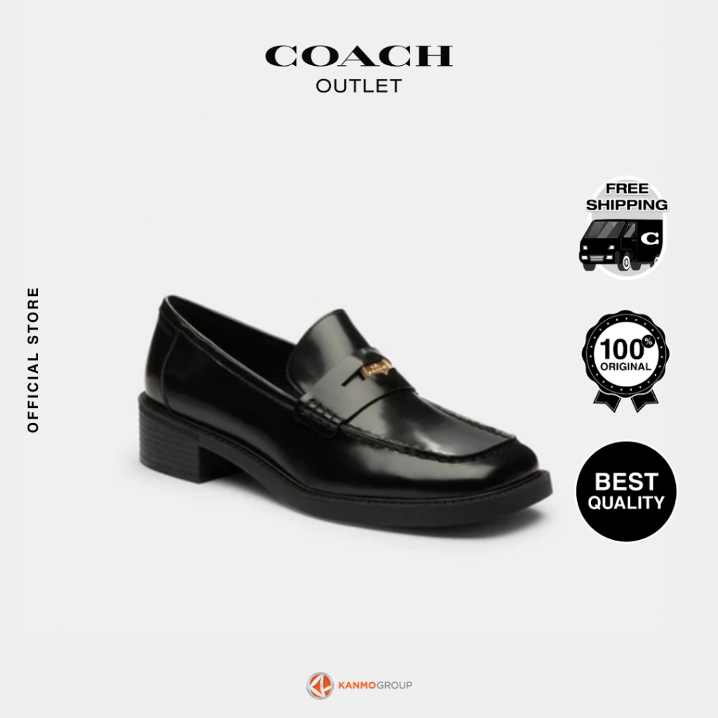 Coach Square Toe Leather Loafer - Sepatu Loafer Wanita