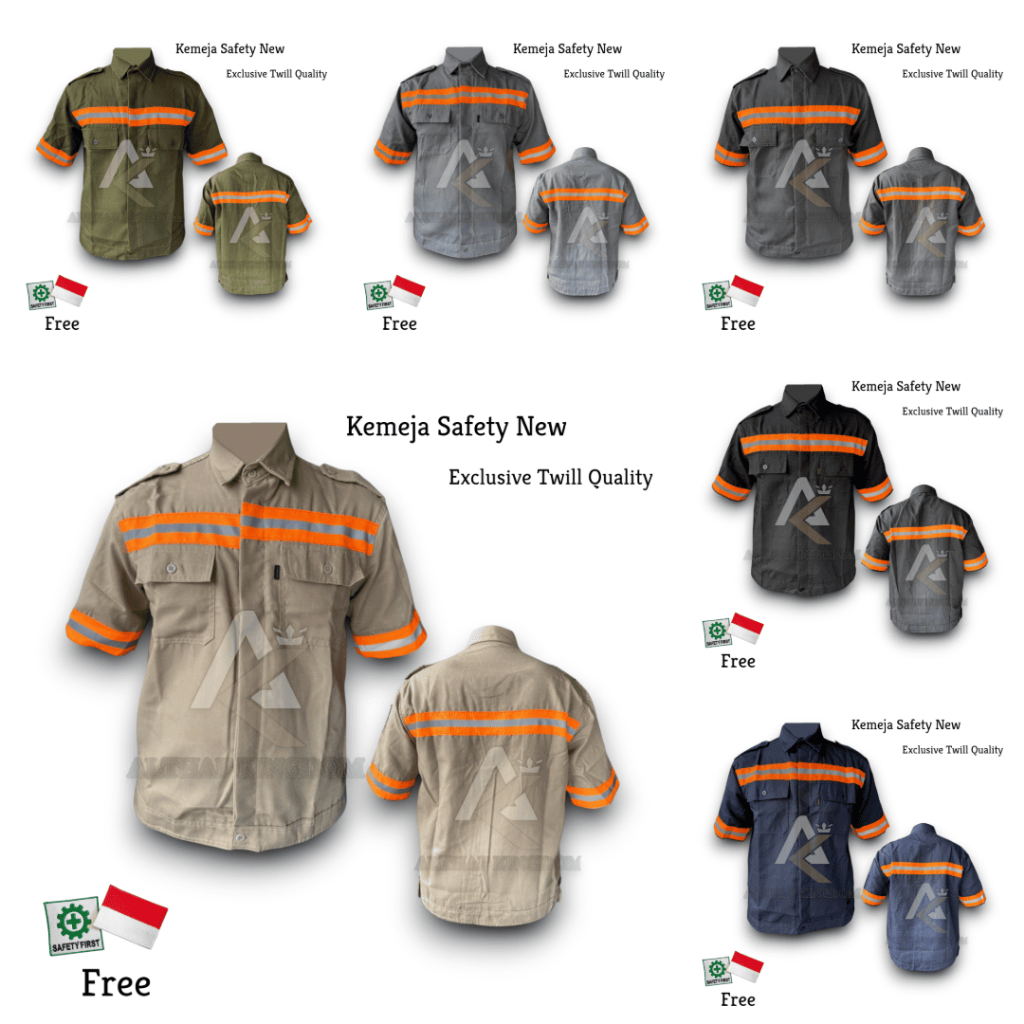 GROSIR Wearpack Safety Kemeja Lengan Pendek Lis Oren / Seragam Baju kemeja Safety Kerja Proyek Lapan
