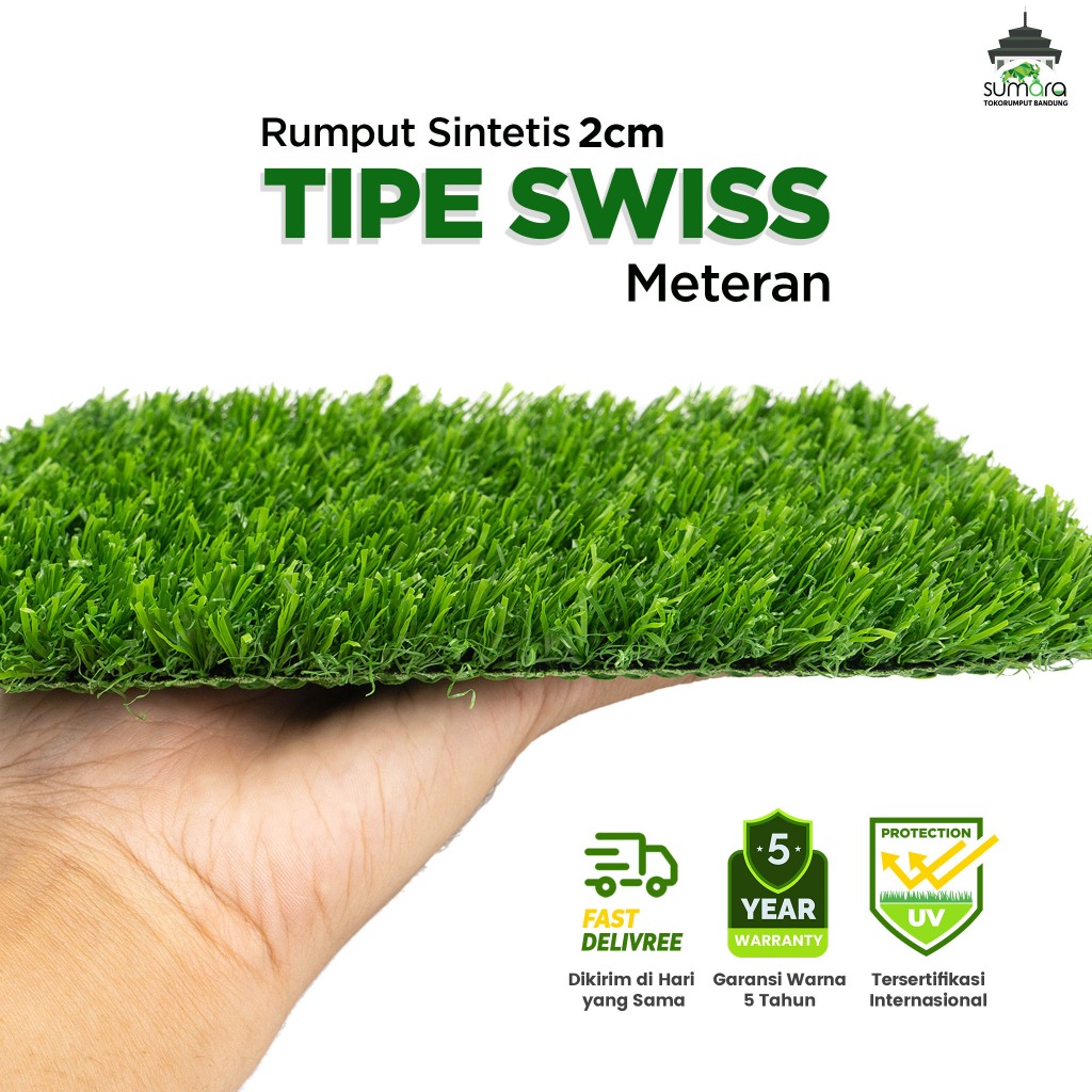 Karpet Rumput Sintetis Swiss 2cm Anti-UV Lembut Rumput Sintetis Bandung
