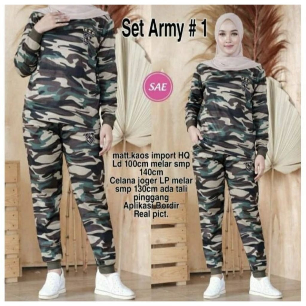 Baju Stelan Army/Loreng Buat Senam Aerobik Wanita..Baju udah Satu set sama Celana.. Nyaman di Pakai 