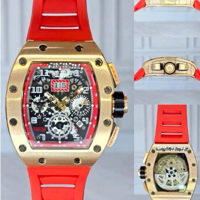 JAM TANGAN PRIA/COWOK RM-11/03 RUBBER MERAH ROSEGOLD AUTOMATIC JAPAN #Jamtanganpria #Jamtangancowok