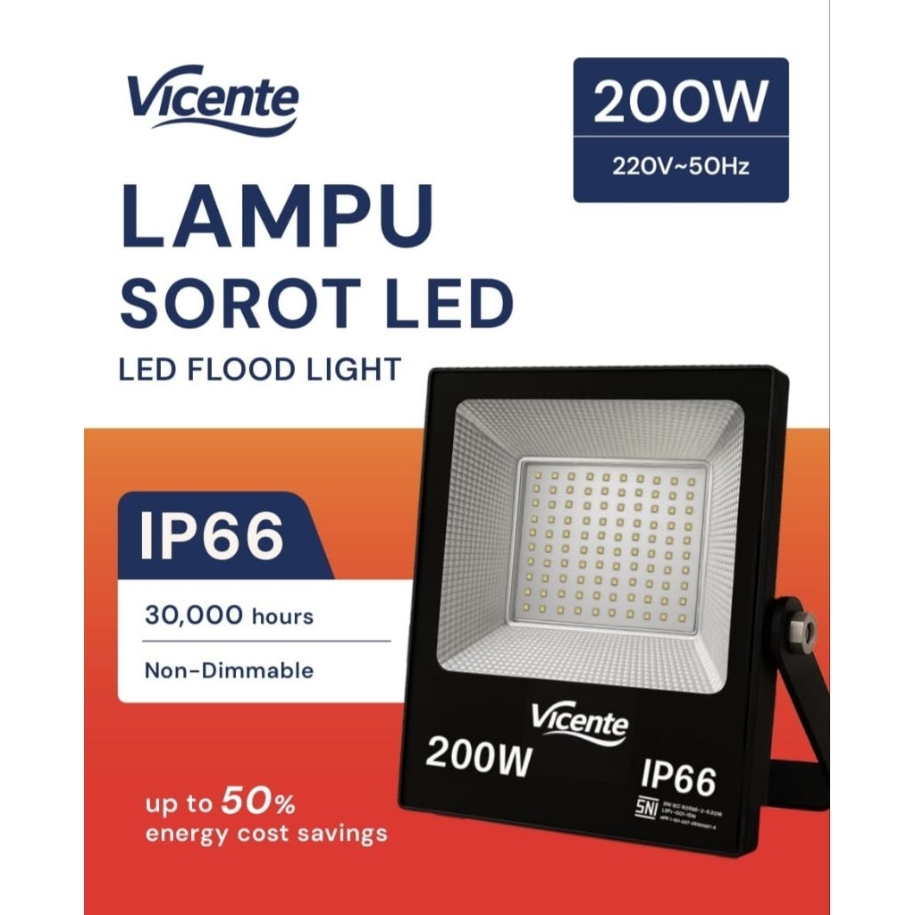 Kap Sorot 200W Putih ( Slim) Vicente lampu sorot LED - lampu sorot outdoor - lampu sorot waterproof 