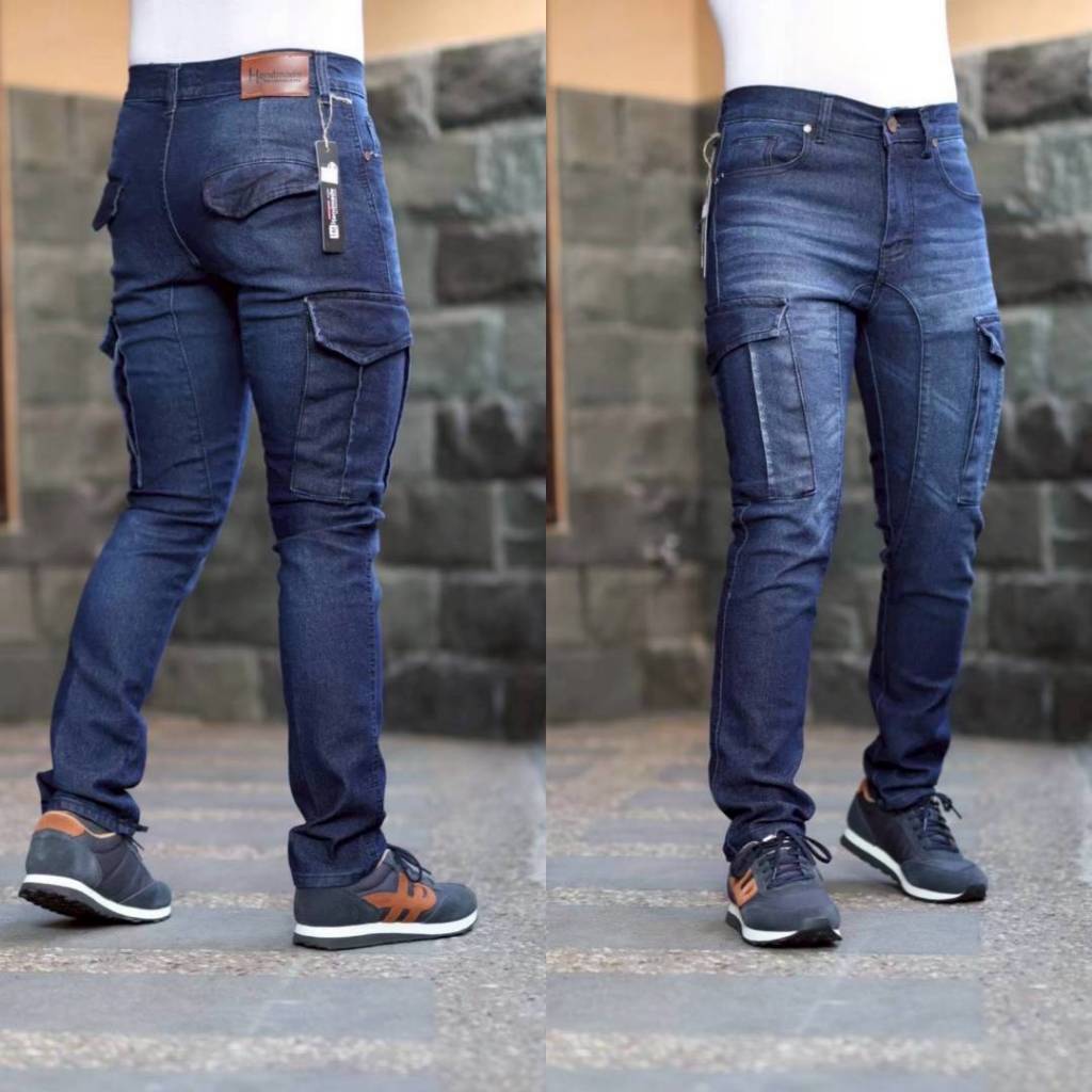 SHAKHAN Celana Cargo Jeans Pria SlimFit - Celana Jeans Cargo Slimfit - Cargo Pria Bikers Cargo Biowa