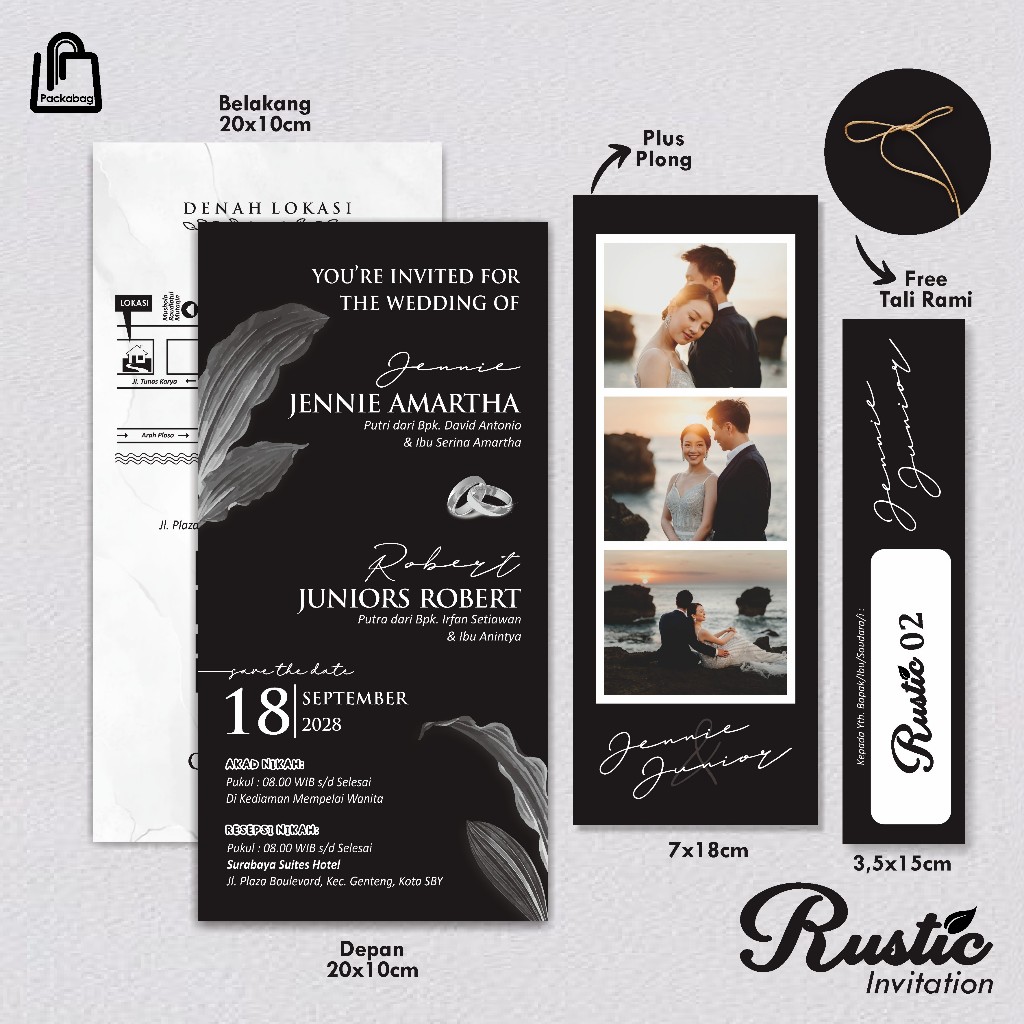Undangan Pernikahan Rustic Monokrom - Undangan Aesthetic Simple Murah Free Foto Warnah & Tali Rami
