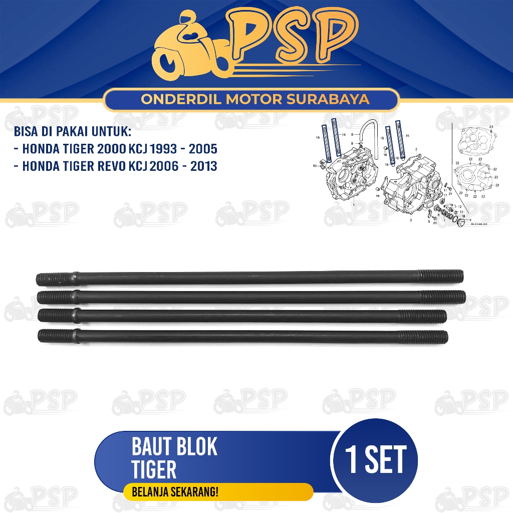 Baut Blok Tiger (Set Isi 4) - Baud Ancer Mesin Tusuk Sate Silinder Head Block Seher Honda Tiger Revo
