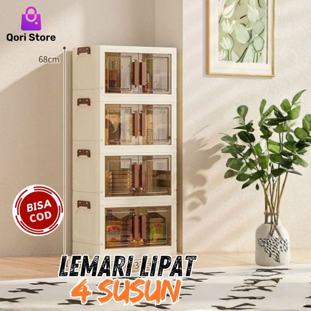 Qori Store - Lemari Lipat Pintu Non Magnetik Kode Hy 4 Susun / Lemari Lipat Plastik 4 Susun / Lemari