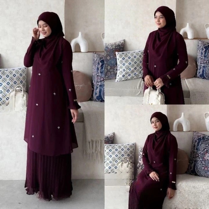 Setelan Rok Wanita Kekinian Uzma 3IN1 Set WD Size M L XL XXL XXXL LD 100-130 CM Bahan Ceruty Babydol