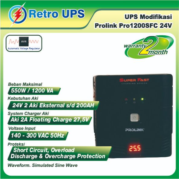 UPS Modifikasi Prolink Pro1200SFC 24V Modif Aki Luar & Kipas