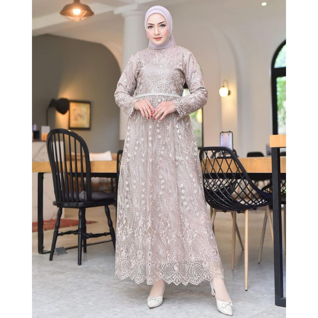 gamis ricis tile mutiara untuk acara formal