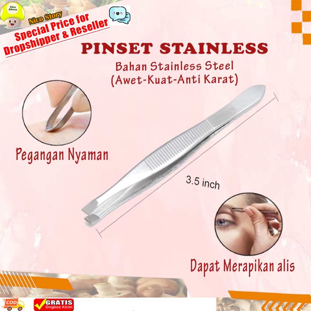 (NCS) PINSET STAINLESS MODEL JADUL / Pencabut Cabut Bulu Alis Kumis Jenggot Tipis
