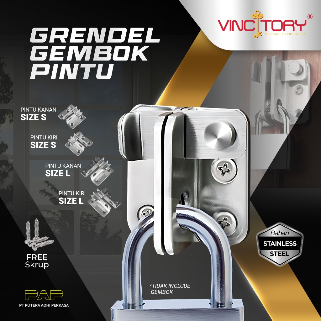 Grendel Kait Slot Pintu Geser Stainless Door Geser Stainless Steel Slot Sleding Gembok