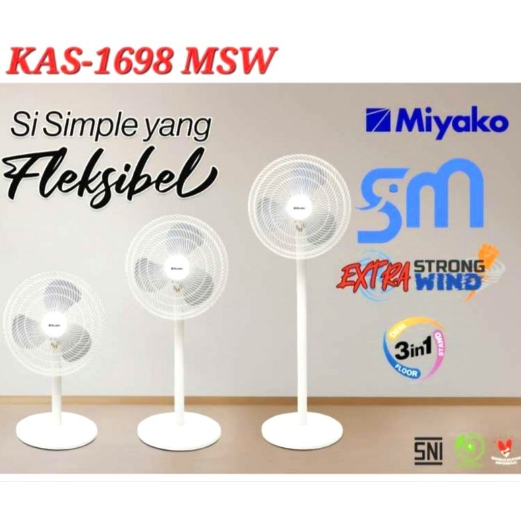 Kipas angin miyako KAS 1698MSW 3in1 / kipas 16" inch 3 in 1 / kipas miyako berdiri meja lantai / kip