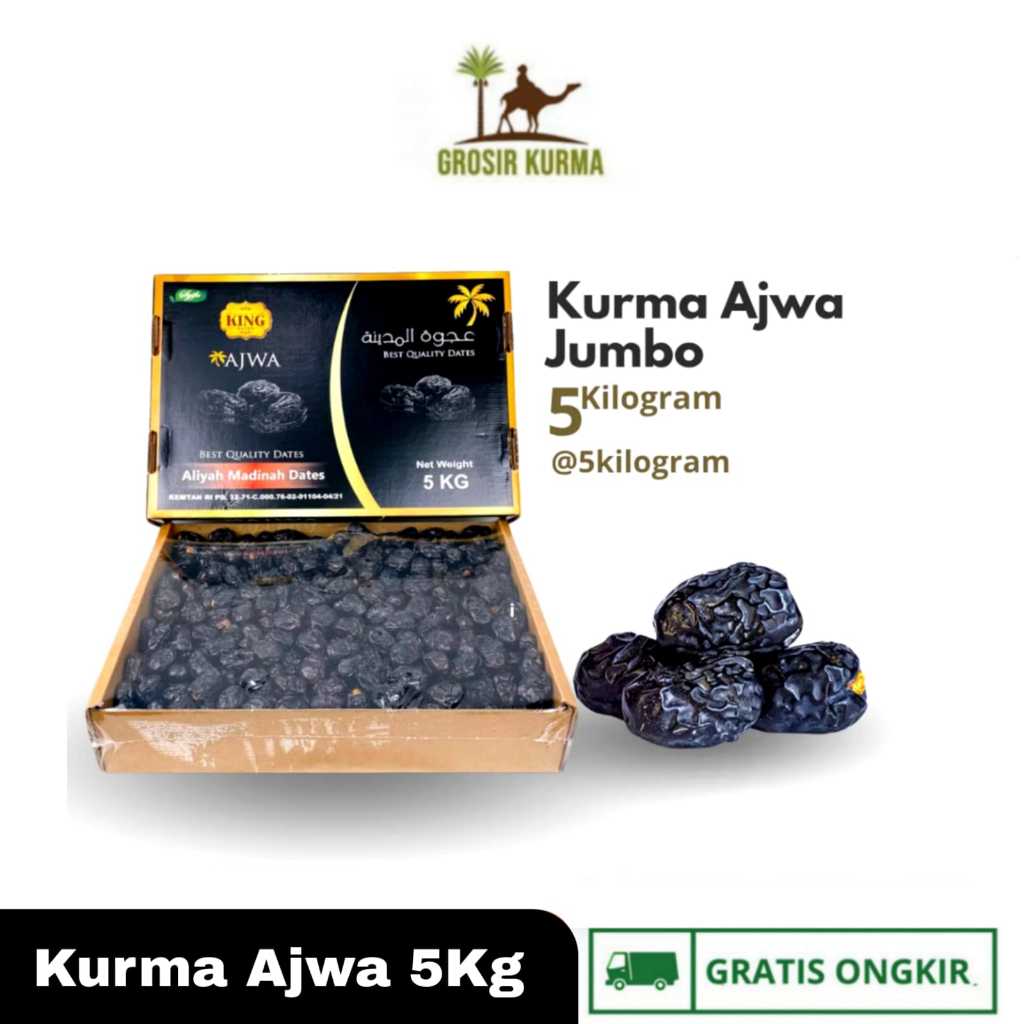 King Dates Ajwa Aliyah Madinah Jumbo Kemasan 5kg - Kurma Nabi Original Premium