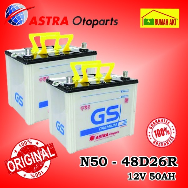 ORIGINAL Aki Mobil GS ASTRA N50 48B26R 12V 50 AH Aki Basah Aki Konvensional