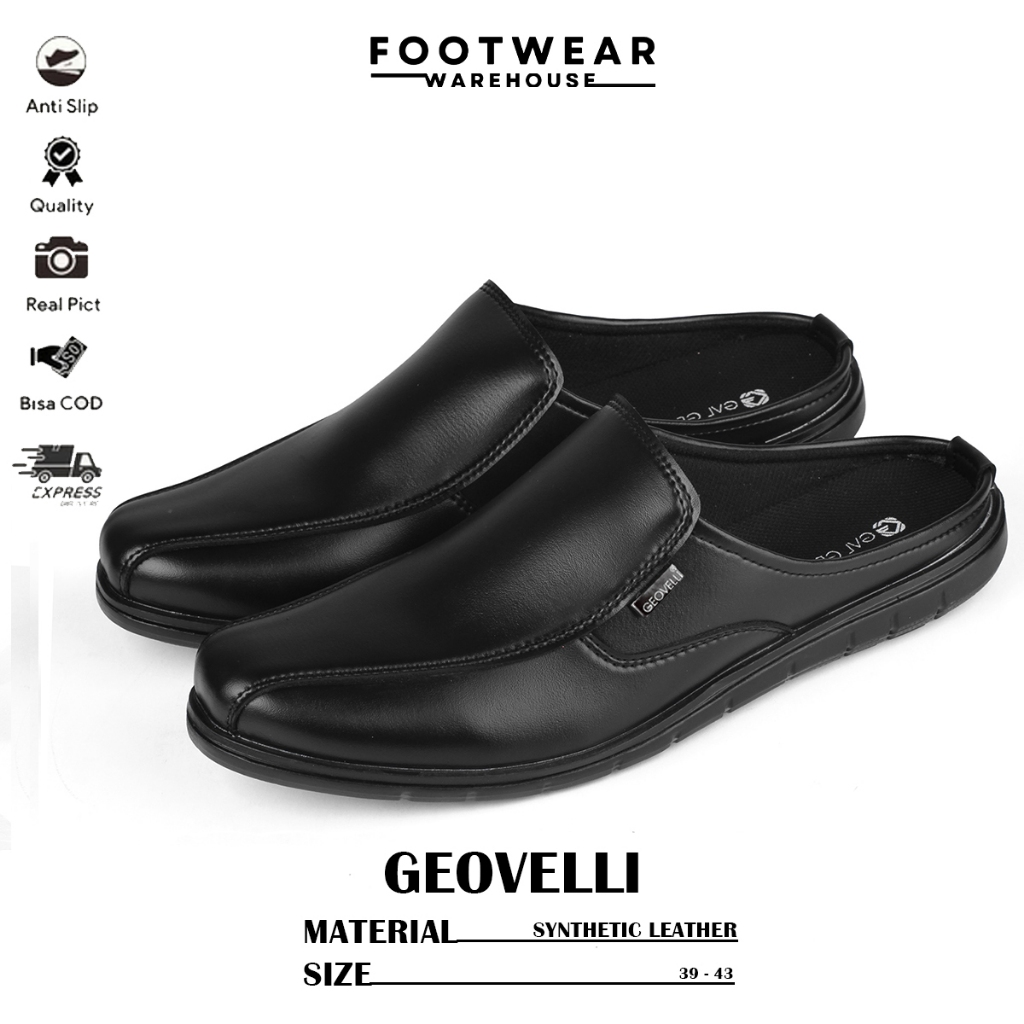 Sandal Pria Bustong Kasual Hitam Anti Slip Geovelli Sepatu Bustong Dewasa Ringan G1954 Hitam