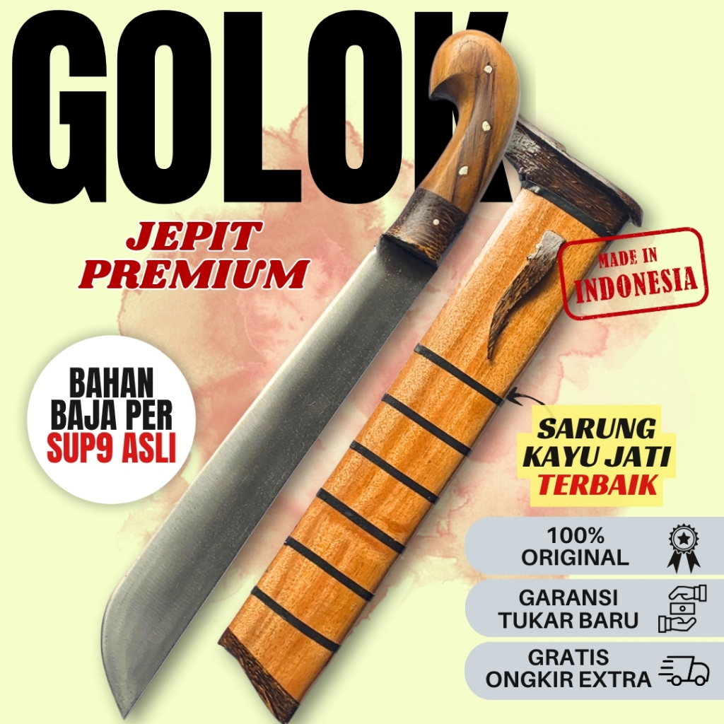 Golok Jepit Full Baja Asli Kuat & Tajam – Alat Potong Kayu, Bambu, dan Sembelih Serbaguna