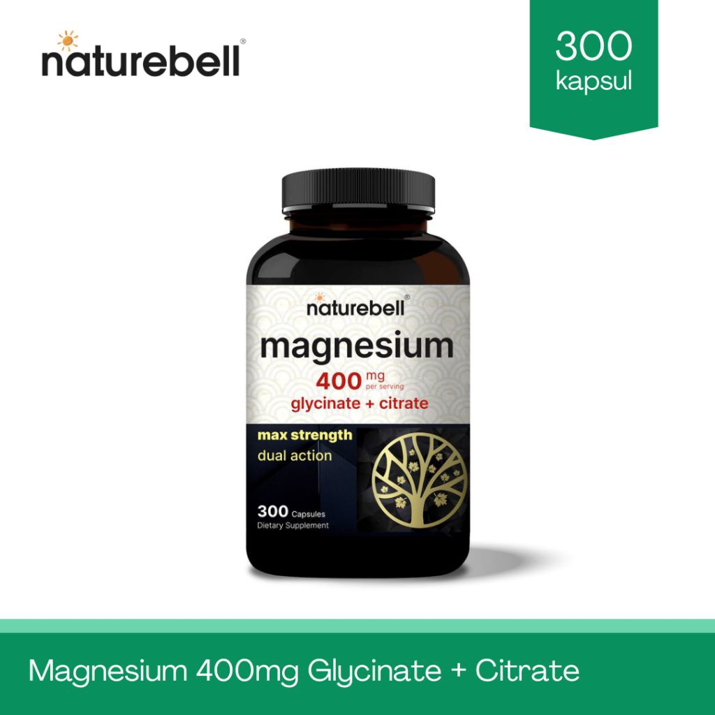 Naturebell Magnesium 400mg glycinate + citrate - 300 capsules