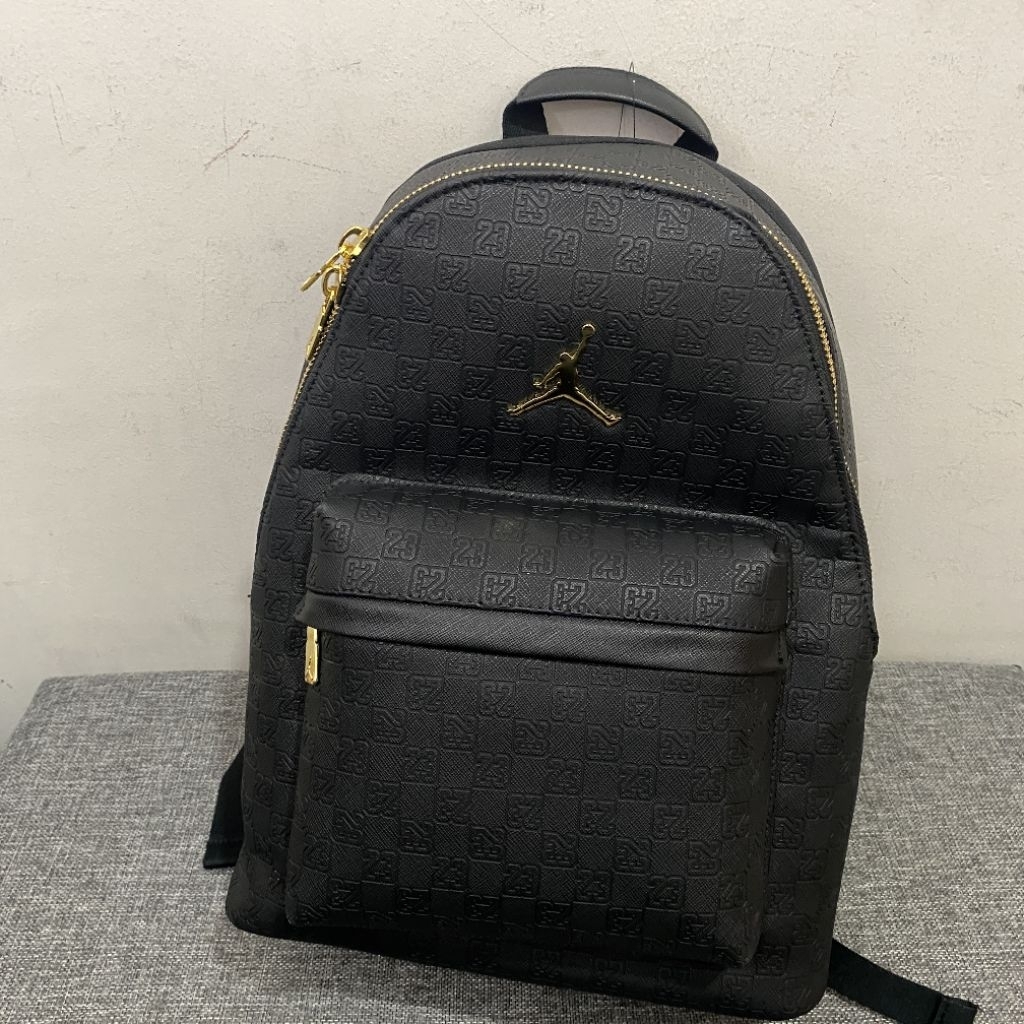 Air Jordan Monogram Faux Leather Backpack Black Gold 20L / Tas dijamin Original ( No Air Jordan Tag 